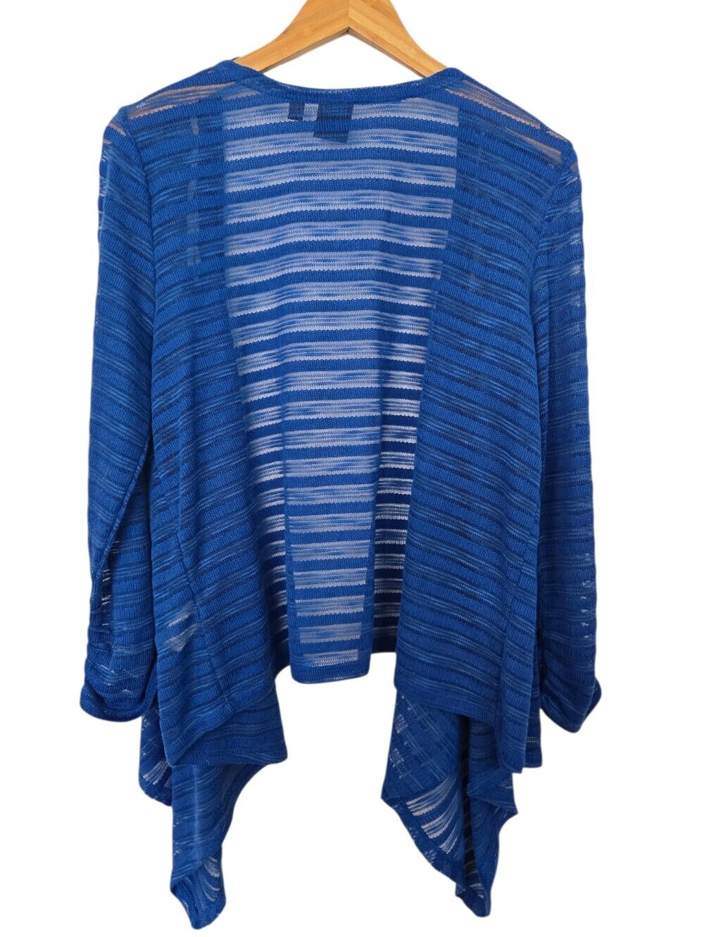 Rafaella Open Front Knit Cardigan XL Blue Sheer Stripe Lightweight Layering Swea - Picture 3 of 5